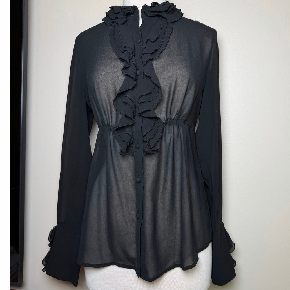 Black Ruffle Sheer Top Size 8
